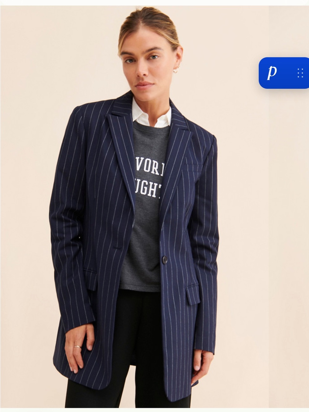 Favorite Daughter Breakup Blazer Oversized Pinstripe L